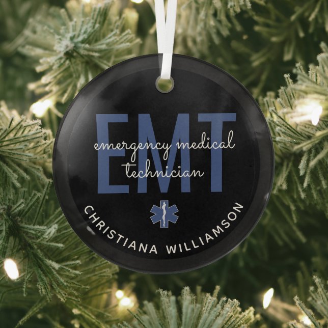 Custom EMT Emergency Medical Technician Glass Tree Decoration (Insitu)
