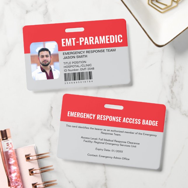 Custom EMT Paramedic Emergency Access Grey ID Badge (Office)