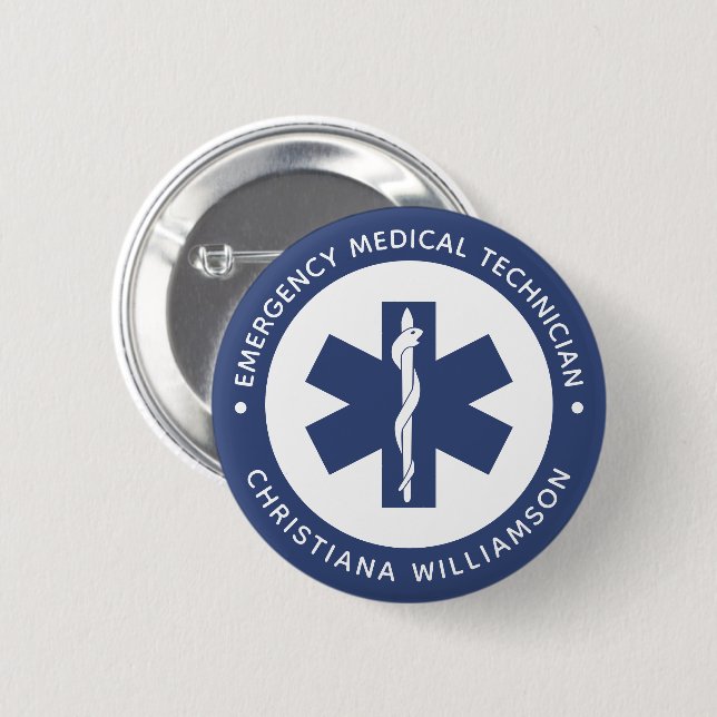 Custom EMT Symbol Emergency Medical Technician 6 Cm Round Badge (Front & Back)