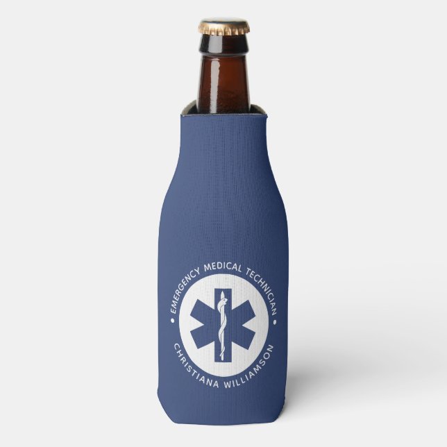 Custom EMT Symbol Emergency Medical Technician Bottle Cooler (Bottle Front)