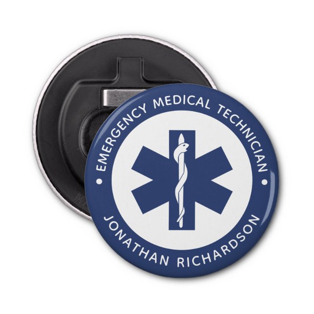 Custom EMT Symbol Emergency Medical Technician Bottle Opener (Front)