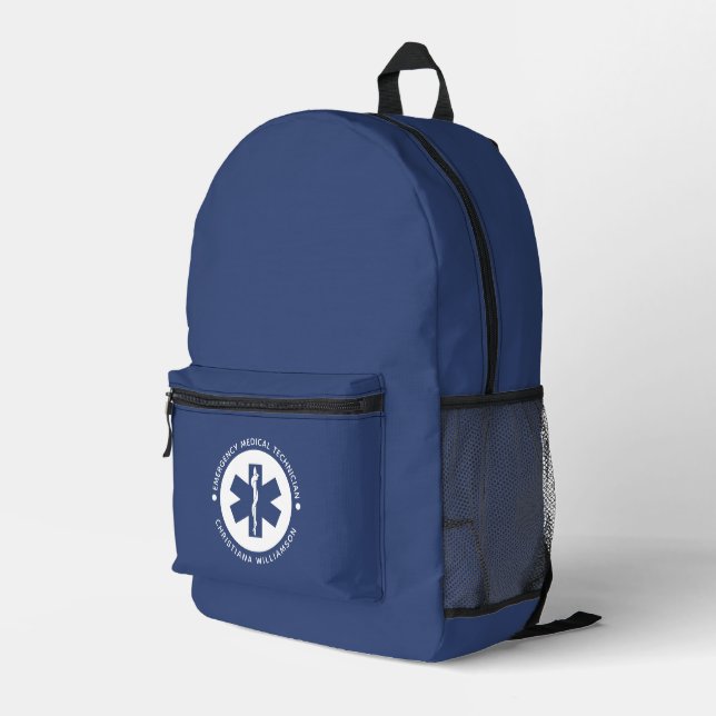 Custom EMT Symbol Emergency Medical Technician Printed Backpack (Back Corner Right)
