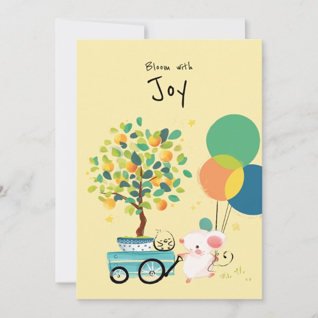 [Custom/EN] Happy New Year Balloon Rat Mouse Cute Holiday Card (Front)