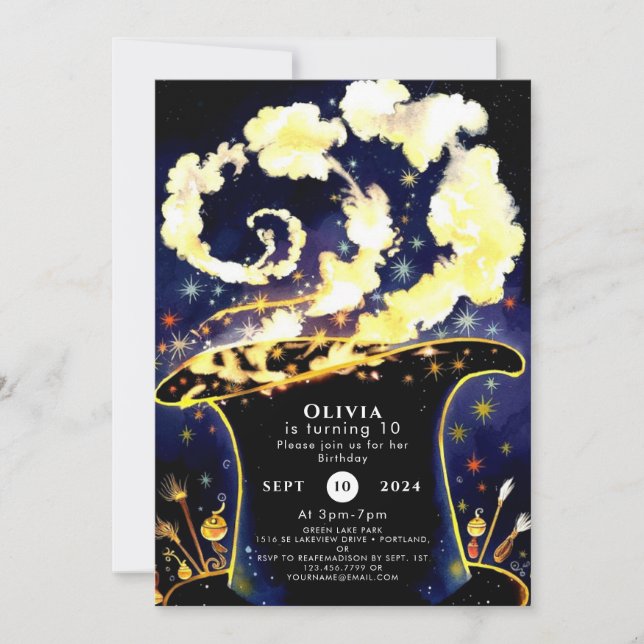 Custom Enchanted Wand Wizard Birthday Invitation (Front)