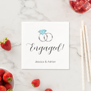 Custom Engaged Blue Diamond Silver Wedding Rings Napkin