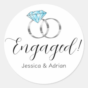 Custom Engaged Blue Diamond Wedding Rings Classic Round Sticker