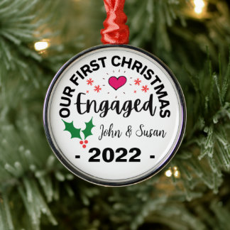 Custom Engaged Christmas, Engagement Personalised  Metal Tree Decoration