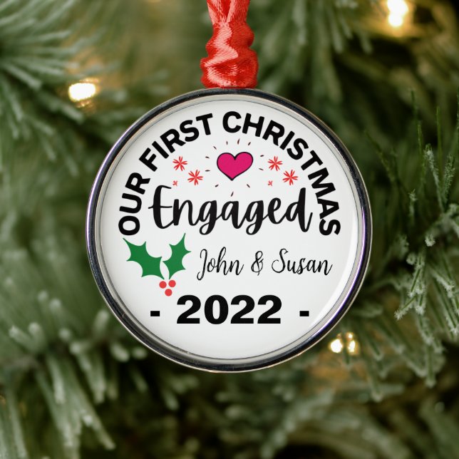 Custom Engaged Christmas, Engagement Personalised  Metal Tree Decoration (Tree)