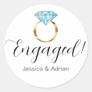 Custom Engaged Diamond Blue Gold Engagement Ring Classic Round Sticker