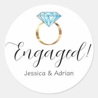 Custom Engaged Diamond Blue Gold Engagement Ring Classic Round Sticker