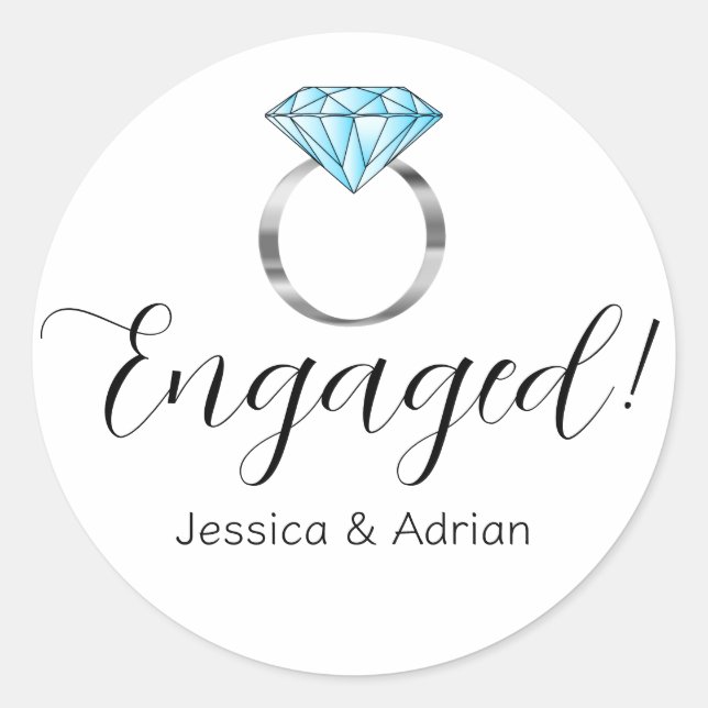 Custom Engaged Diamond Blue Silver Engagement Ring Classic Round Sticker (Front)