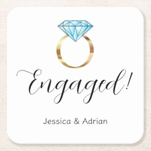 Custom Engaged Diamond Ring Engagement Party Square Paper Coaster