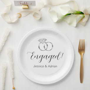 Custom Engaged Silver White Diamond Wedding Rings Paper Plate