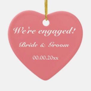 Custom engagement Christmas tree coral heart photo Ceramic Tree Decoration