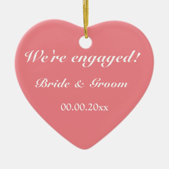 Custom engagement Christmas tree coral heart photo Ceramic Tree Decoration (Front)