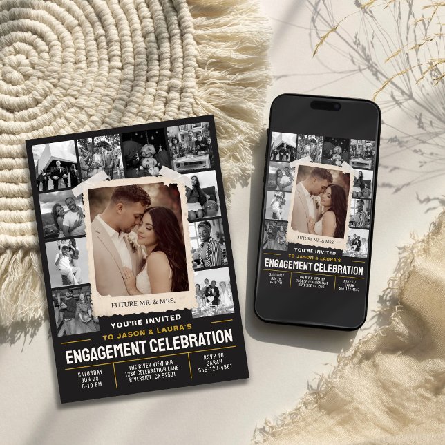 Custom Engagement Invite, Retro Photo Collage Invitation (Custom Engagement Invite, Retro Photo Collage Invitation)