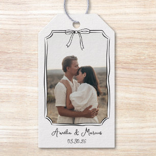 Custom Engagement Photo Coquette Bow Frame Wedding Gift Tags