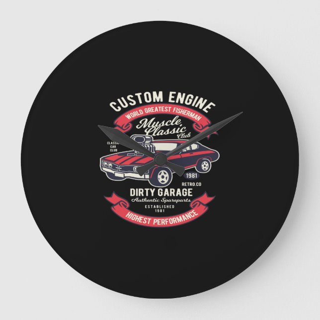 custom engine classic dirty garage large clock (Front)