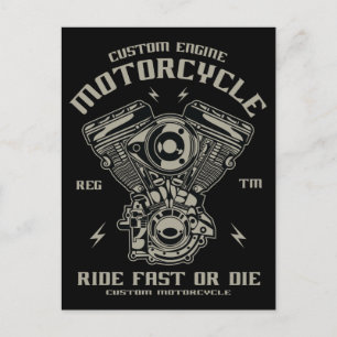 Custom Engine Motorcycle Ride Fast Or Die Postcard