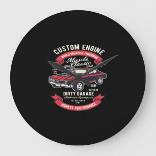 custom engine muscle classic garage large clock