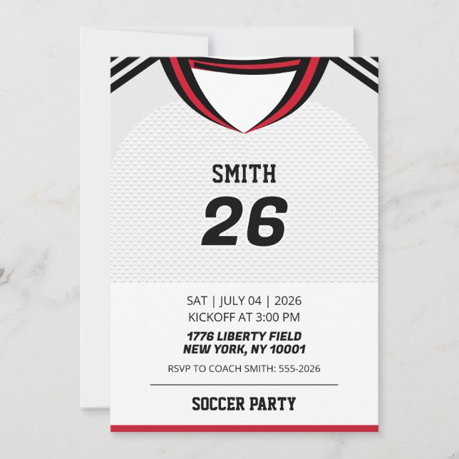 Custom England Soccer Jersey Birthday Invit Invitation (Front)