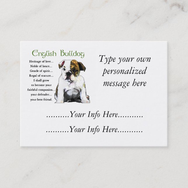 Custom English Bulldog Profile Cards (Front)