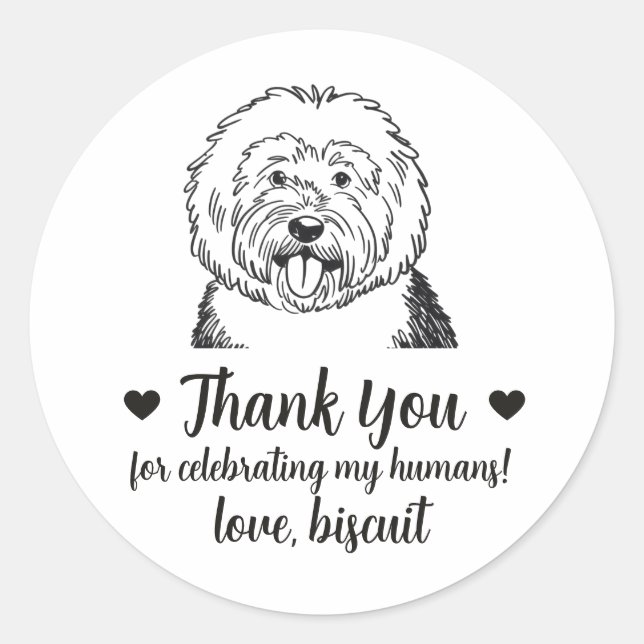 Custom English Sheepdog Dog Wedding Favour Sticker (Front)