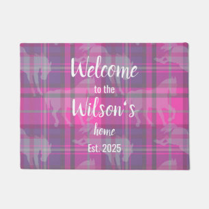 Custom Equestrian Tartan Family Welcome Coir Mat