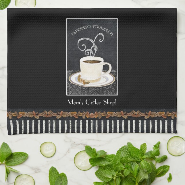 Custom Espresso Coffee Chalkboard Kitchen Decor Tea Towel (Folded)