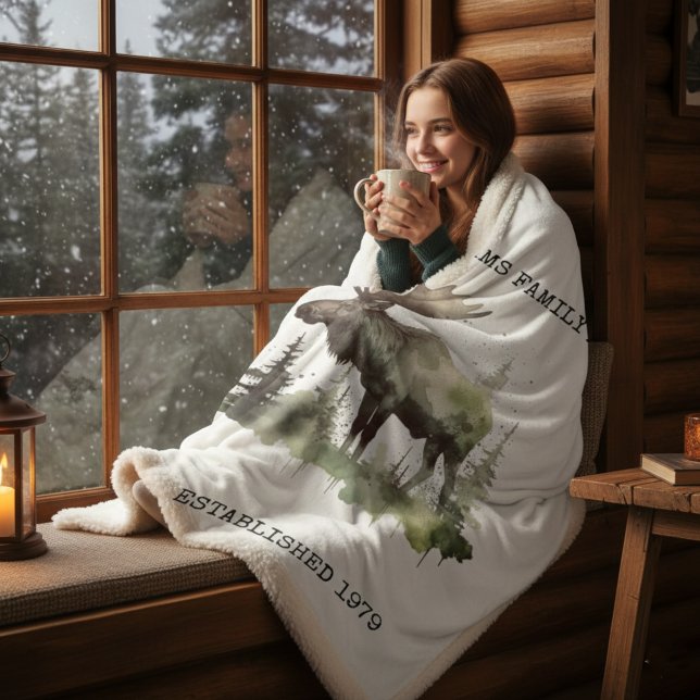 Custom "Established 1979" Watercolor Moose Sherpa Blanket (Creator Uploaded)