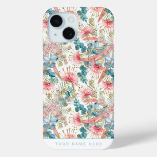 Custom Eucalyptus Blue And Pink Grevillea iPhone 15 Case