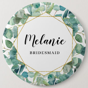 Custom Eucalyptus Gold Bridesmaid Favor 6 Cm Round Badge