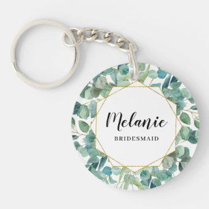 Custom Eucalyptus Gold Bridesmaid Favour Key Ring