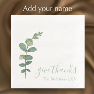 Custom Eucalyptus Modern Give Thanks Thanksgiving Napkin