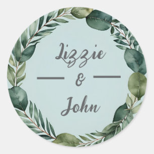 custom Eucalyptus Wreath, Wedding Favor Sticker 
