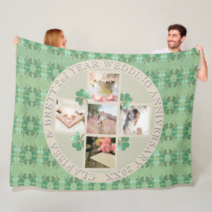 Custom Event.Anniversary Reunion 5 Photos Shamrock Fleece Blanket