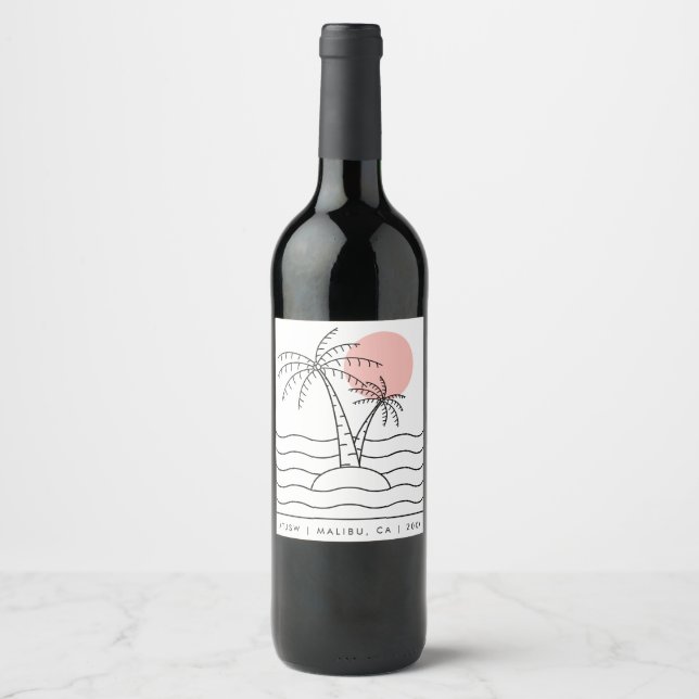 Custom Event Branded Palm Tree Pink Wine Label (Front)