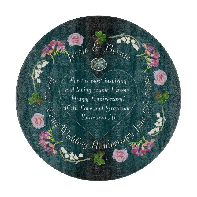 Custom Event Floral Heart Cutting Board (Front)