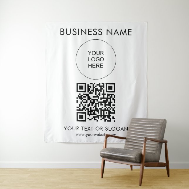 Custom Event Seminar Party Logo Text QR Code Tapestry (In Situ)