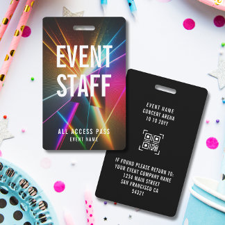 Custom Event Staff All Access Pass QR Code ID Badge