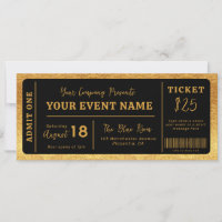 Custom Event Ticket Concert Fake Ticket Black Gold