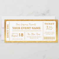 Custom Event Ticket Concert Fake Ticket White Gold
