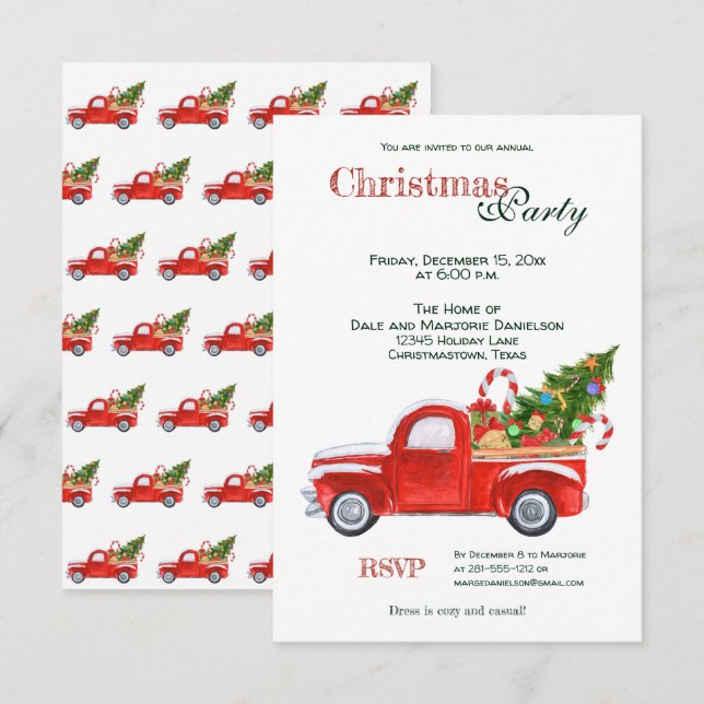 Custom Event Trendy Red Truck Festive Christmas Invitation (Front/Back)