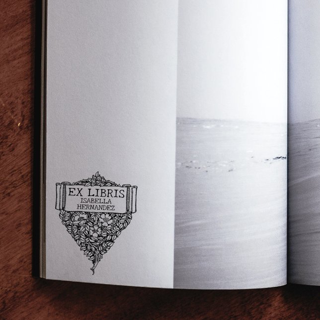 Custom Ex Libris, Floral Book  Rubber Stamp (Creator Uploaded)