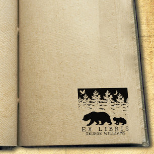 Custom Ex Libris, Forest Bear Book Rubber Stamp