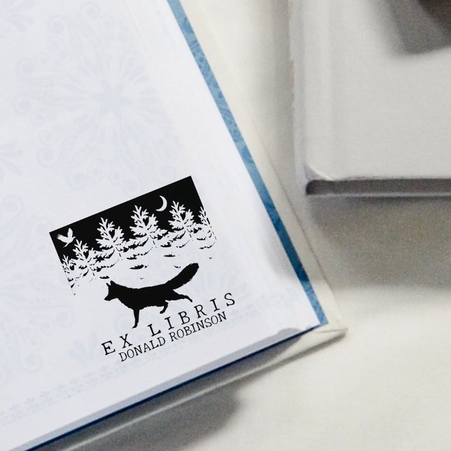 Custom Ex Libris, Forest Fox Book    Rubber Stamp (Creator Uploaded)