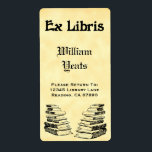 Custom Ex Libris Vintage Books Labels<br><div class="desc">A custom bookplate reading Ex Libris in a gothic letters with room for your own name in vintage letters on a faux parchment background and room for your return address.  A simple stack of books in an antique etched art style in black and white are on each side.</div>
