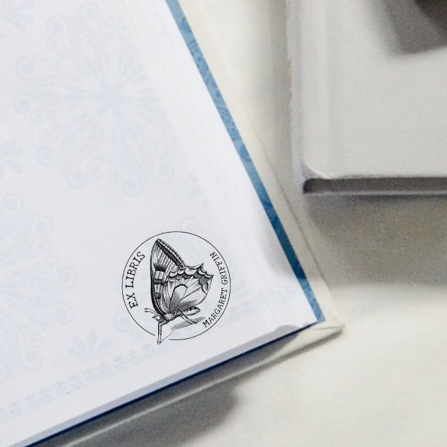 Custom Ex Libris Vintage Butterfly, Book  Rubber Stamp (Creator Uploaded)