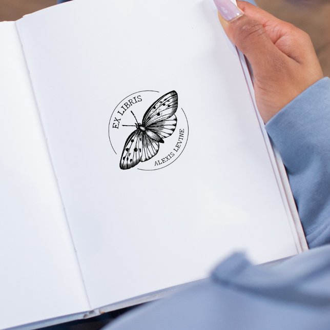 Custom Ex Libris Vintage Butterfly, Book  Rubber Stamp (Creator Uploaded)