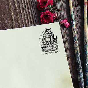 Custom Ex Libris, Vintage Cute Cat Book Rubber Stamp